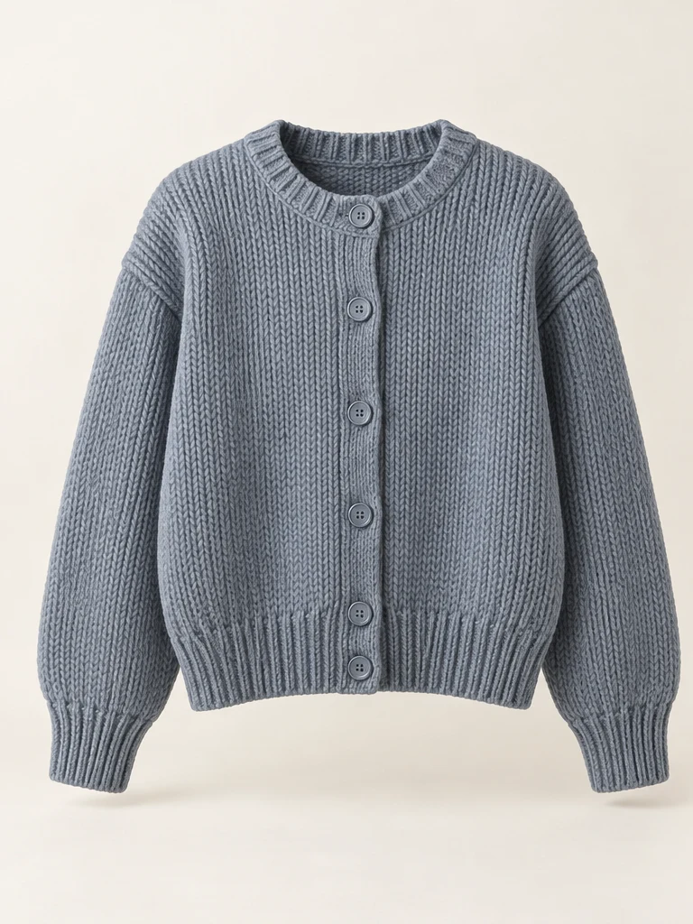 Gray blue Mist Blue Cardigan, front view