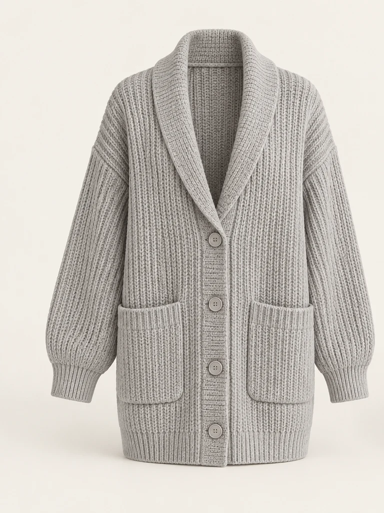 Pale gray Pebble Shawl Cardigan, front view